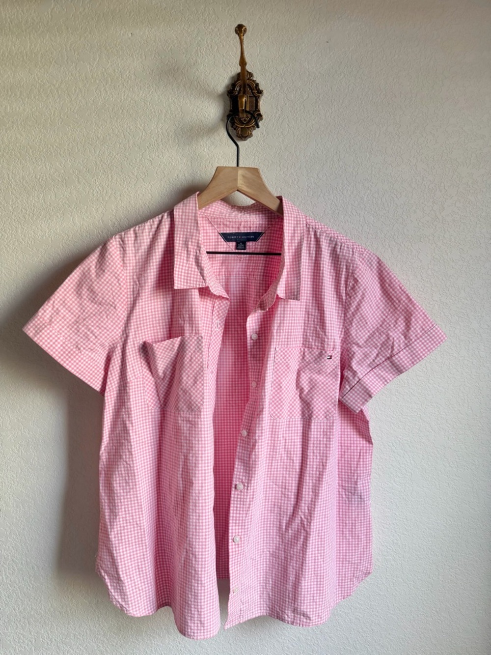 Tommy Hilfiger Pink Gingham Short-Sleeve Button-Down Shirt